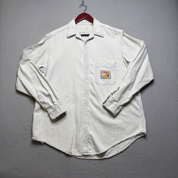 Indian Motocycle Other - Indian Motocycle Denim Shirt Mens XL White Vintage 80s Distressed Biker Cotton